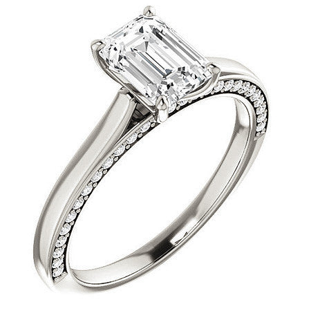 Emerald / Radiant Cathedral Diamond Accented Engagement Ring