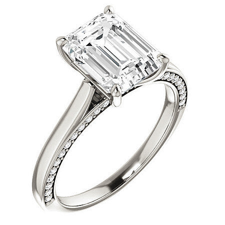 Emerald / Radiant Cathedral Diamond Accented Engagement Ring