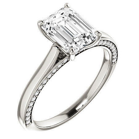 Emerald / Radiant Cathedral Diamond Accented Engagement Ring