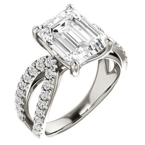 Emerald / Radiant cut Infinity Style Engagement Ring