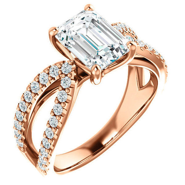 Emerald / Radiant cut Infinity Style Engagement Ring