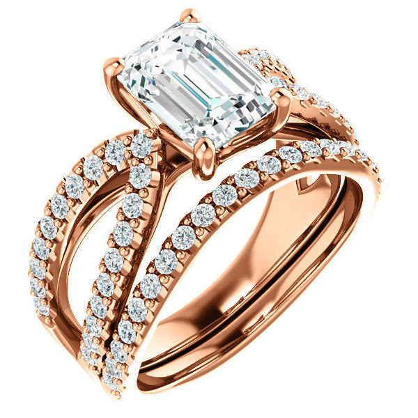 Emerald / Radiant cut Infinity Style Engagement Ring