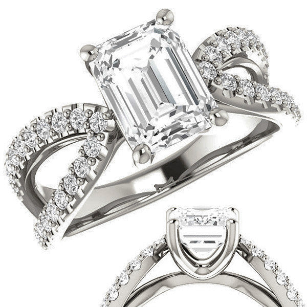 Emerald / Radiant cut Infinity Style Engagement Ring