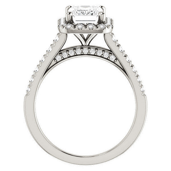Emerald / Radiant Halo Cathedral Engagement Ring