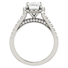 Emerald / Radiant Halo Cathedral Engagement Ring