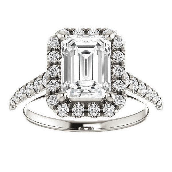 Emerald / Radiant Halo Cathedral Engagement Ring