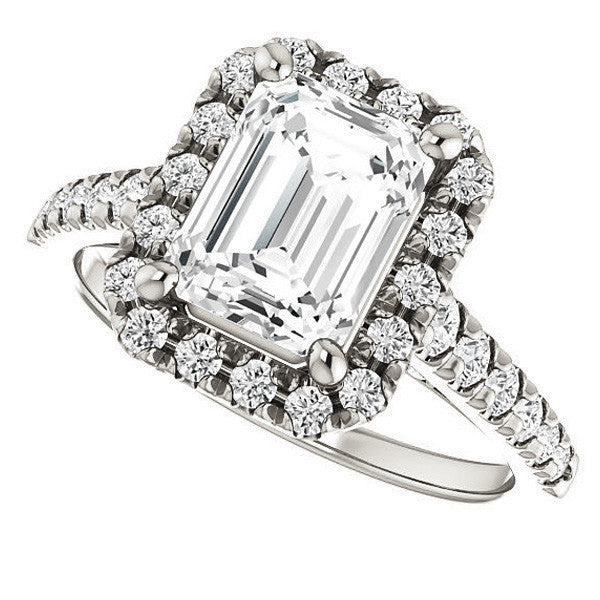 Emerald / Radiant Halo Cathedral Engagement Ring