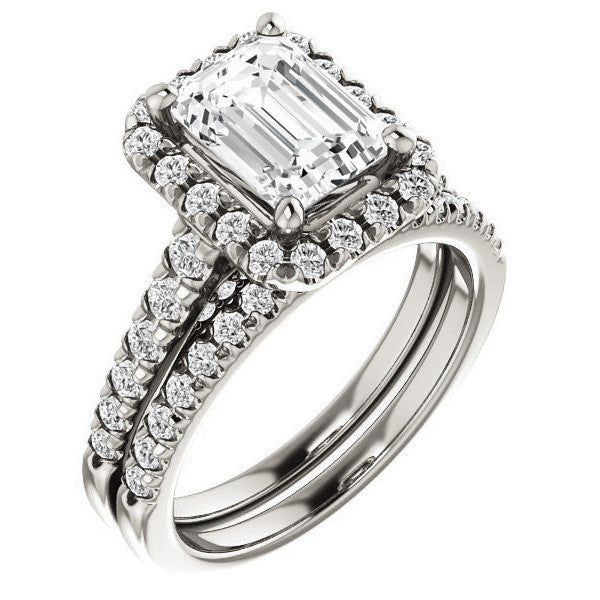 Emerald / Radiant Halo Cathedral Engagement Ring