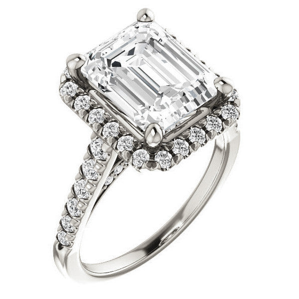 Emerald / Radiant Halo Cathedral Engagement Ring
