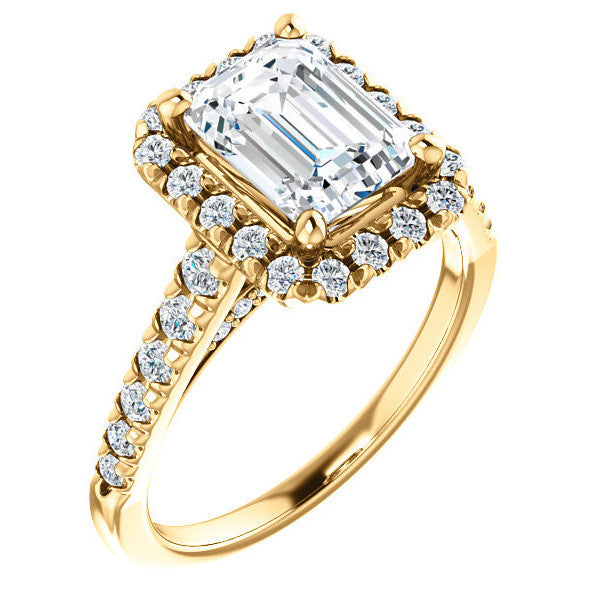 Emerald / Radiant Halo Cathedral Engagement Ring