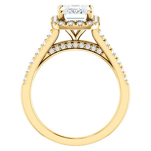 Emerald / Radiant Halo Cathedral Engagement Ring