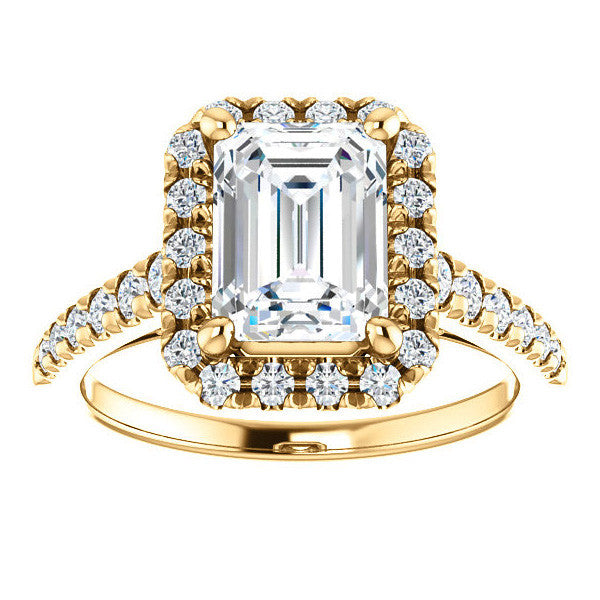 Emerald / Radiant Halo Cathedral Engagement Ring