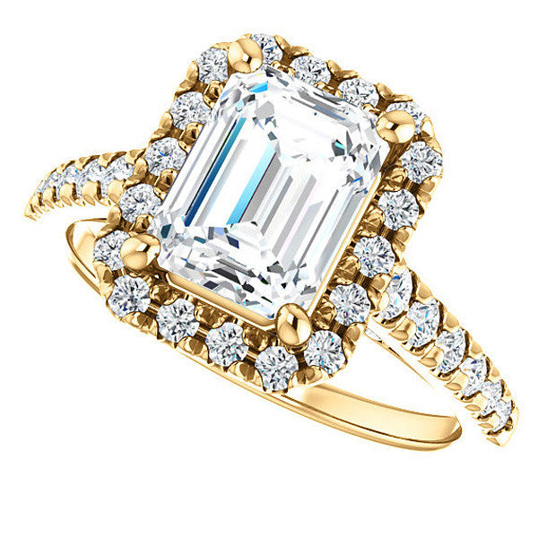 Emerald / Radiant Halo Cathedral Engagement Ring