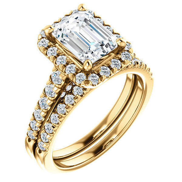 Emerald / Radiant Halo Cathedral Engagement Ring