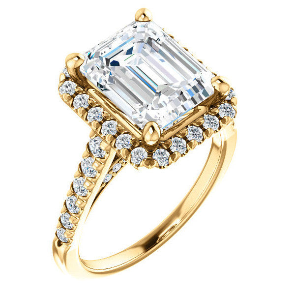 Emerald / Radiant Halo Cathedral Engagement Ring