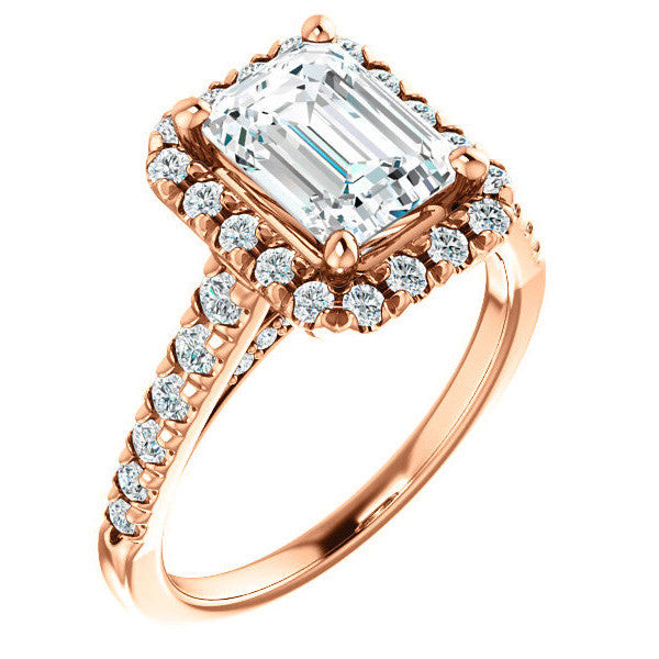 Emerald / Radiant Halo Cathedral Engagement Ring