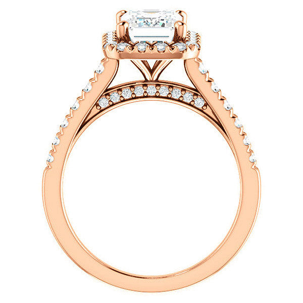 Emerald / Radiant Halo Cathedral Engagement Ring