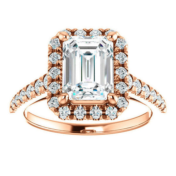 Emerald / Radiant Halo Cathedral Engagement Ring