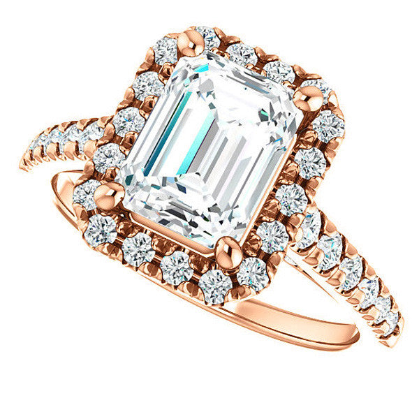 Emerald / Radiant Halo Cathedral Engagement Ring