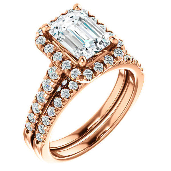 Emerald / Radiant Halo Cathedral Engagement Ring