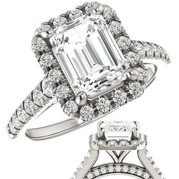 Emerald / Radiant Halo Cathedral Engagement Ring