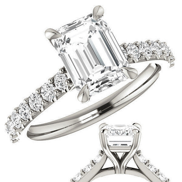 Emerald / Radiant shaped Moissanite Engagement Ring