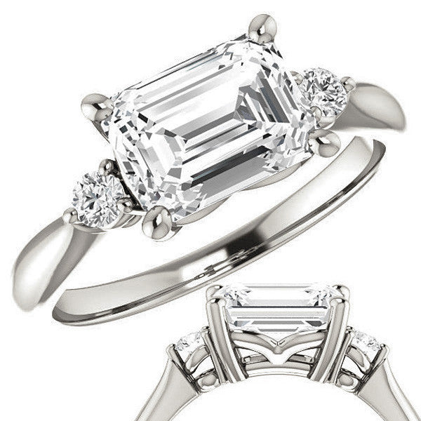 Emerald / Radiant Moissanite Engagement Ring