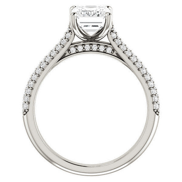 Emerald / Radiant Moissanite Pave Cathedral Engagement Ring