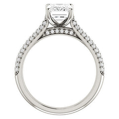 Emerald / Radiant Moissanite Pave Cathedral Engagement Ring