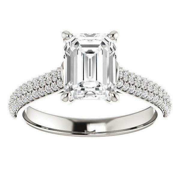 Emerald / Radiant Moissanite Pave Cathedral Engagement Ring