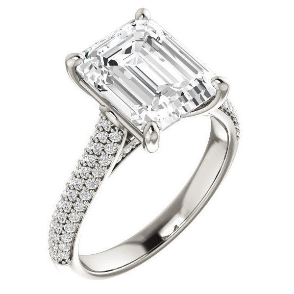 Emerald / Radiant Moissanite Pave Cathedral Engagement Ring