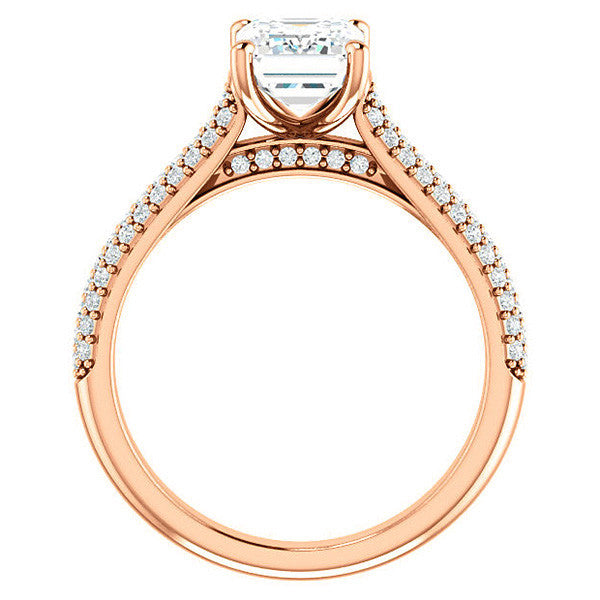 Emerald / Radiant Moissanite Pave Cathedral Engagement Ring