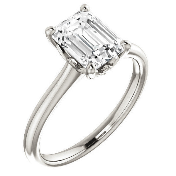 Emerald / Radiant Moissanite Solitaire Ring