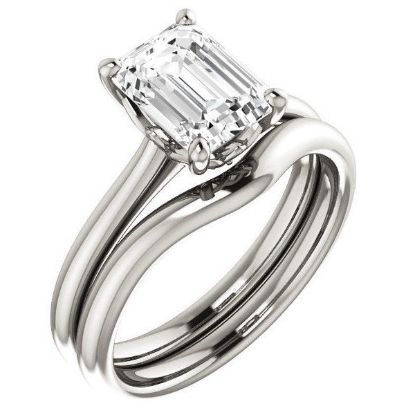Emerald / Radiant Moissanite Solitaire Ring
