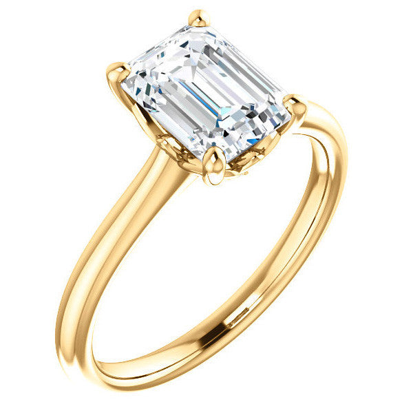 Emerald / Radiant Moissanite Solitaire Ring