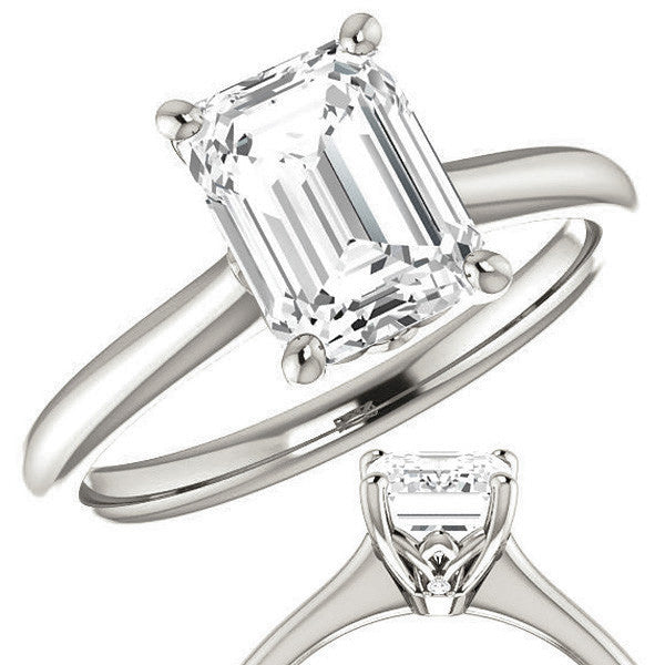 Emerald / Radiant Moissanite Solitaire Ring