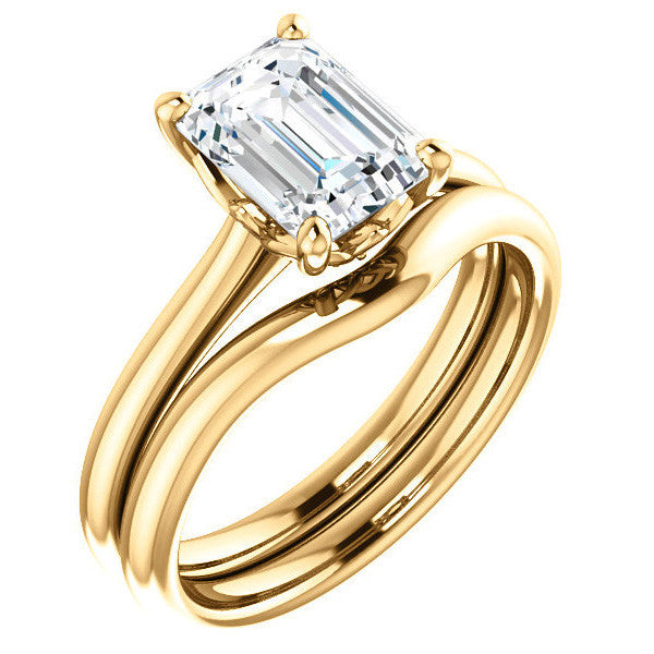 Emerald / Radiant Moissanite Solitaire Ring