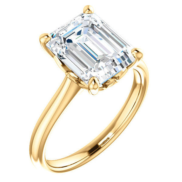 Emerald / Radiant Moissanite Solitaire Ring