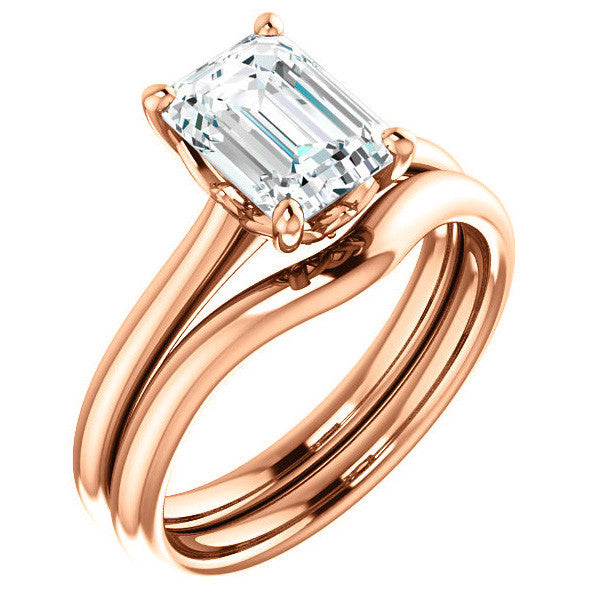 Emerald / Radiant Moissanite Solitaire Ring