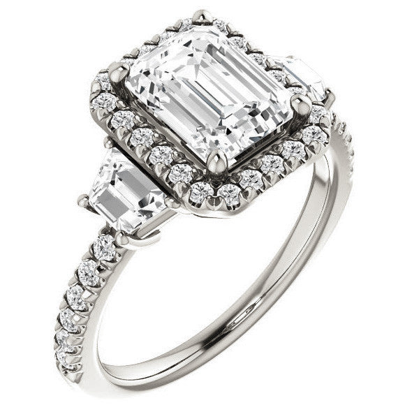 Emerald / Radiant Three Stone style Engagement Ring
