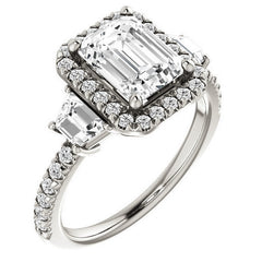 Emerald / Radiant Three Stone style Engagement Ring