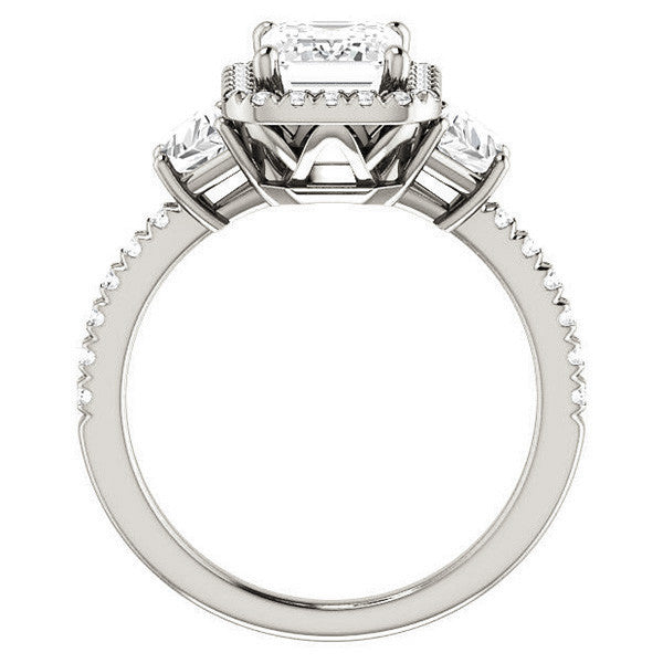 Emerald / Radiant Three Stone style Engagement Ring