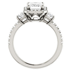 Emerald / Radiant Three Stone style Engagement Ring