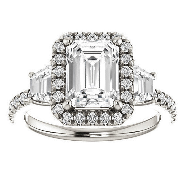 Emerald / Radiant Three Stone style Engagement Ring