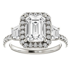 Emerald / Radiant Three Stone style Engagement Ring
