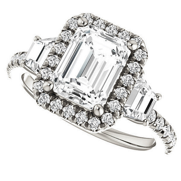 Emerald / Radiant Three Stone style Engagement Ring