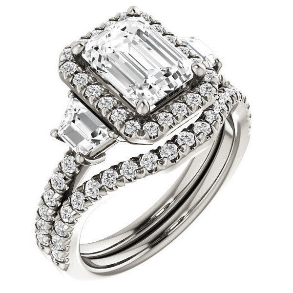 Emerald / Radiant Three Stone style Engagement Ring