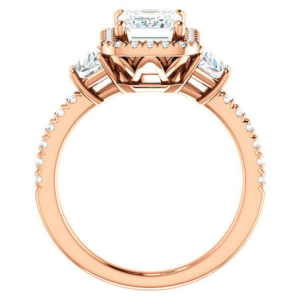 Emerald / Radiant Three Stone style Engagement Ring