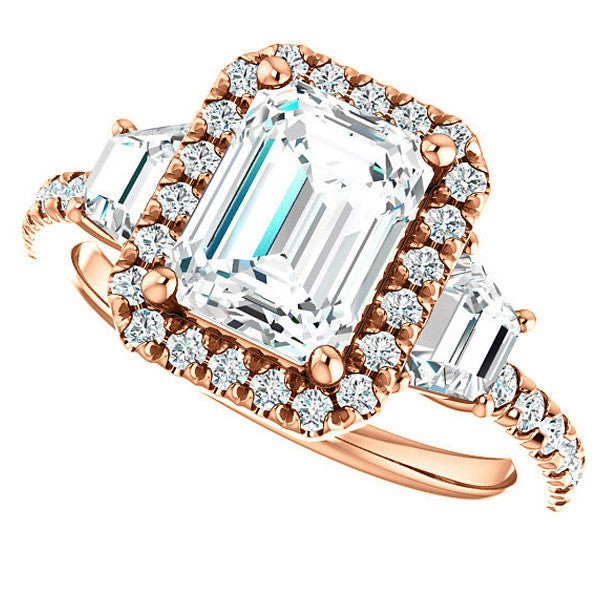 Emerald / Radiant Three Stone style Engagement Ring