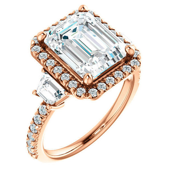 Emerald / Radiant Three Stone style Engagement Ring